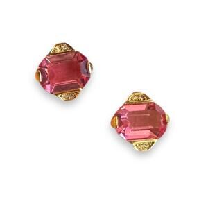 Dorlan Vintage Rhinestone Pink Clip on Earrings